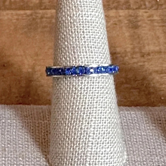 Blue Sapphire Colored CZ Stainless Steel Eternity Band Ring September Birthstone - Picture 6 of 7